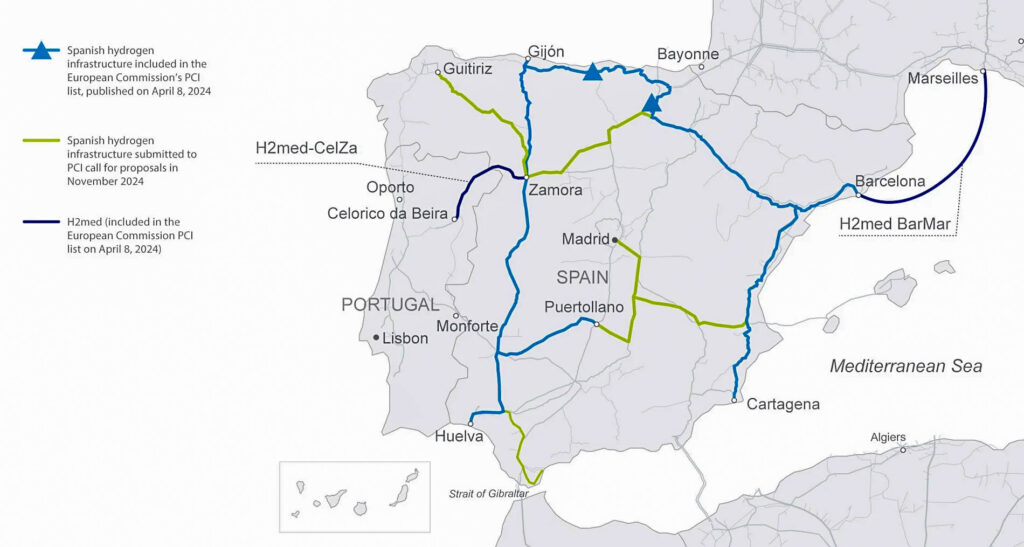 Spanish Hydrogen Backbone Network map
